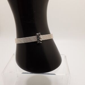 Authentic Pandora Mesh Bracelet & Crown Charm - EUC